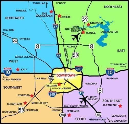 Mapa de los aeropuertos de Houston