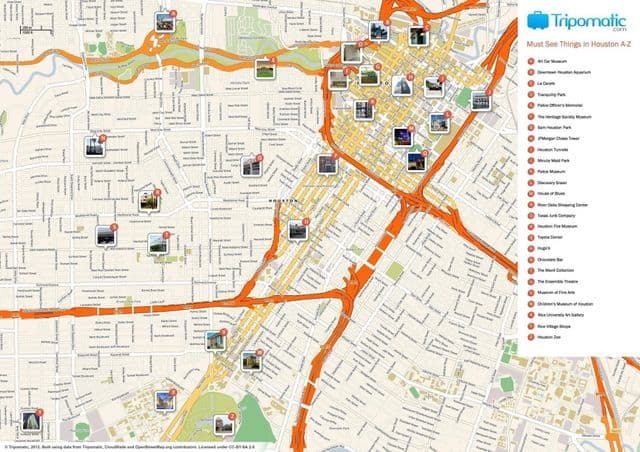 Mapa de lugares de interés de Houston