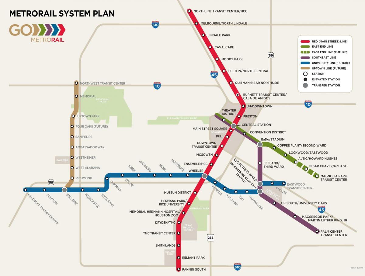 Mapa de las estaciones de metro de Houston