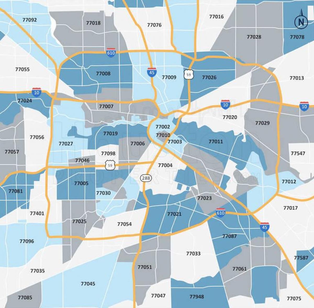 Mapa de códigos postales de Houston